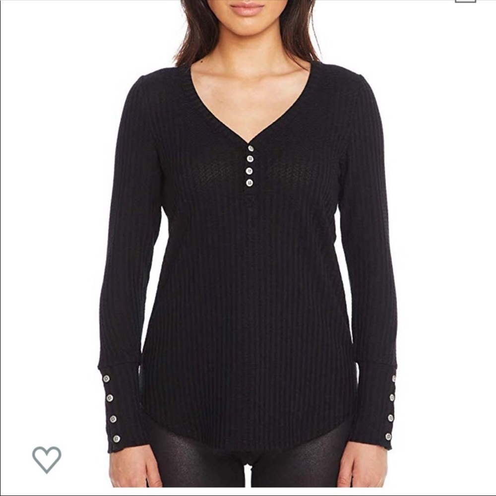 NEW CHASER wafle thermal ribbed tee top size S long sleeve black stretch